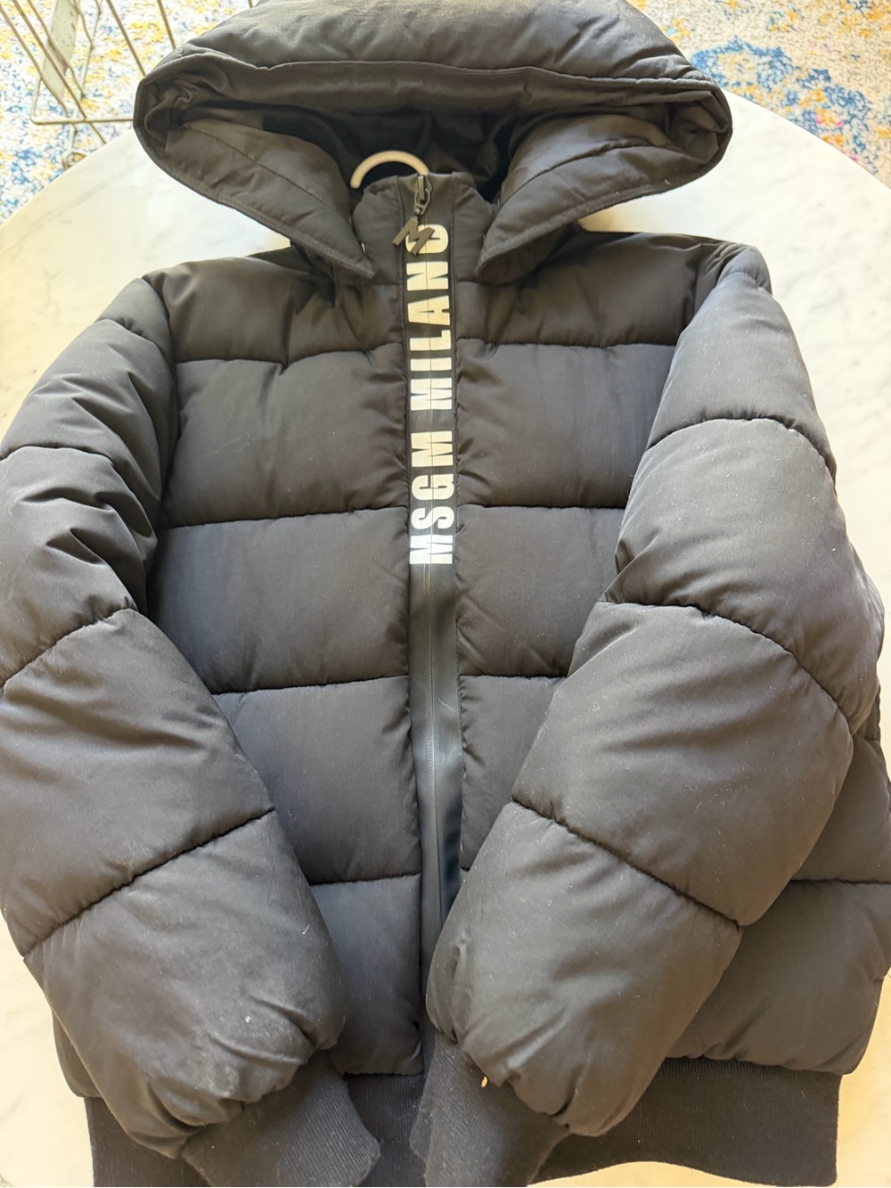 MSGM Kids Black Quilted Puffer Jacket with Hood